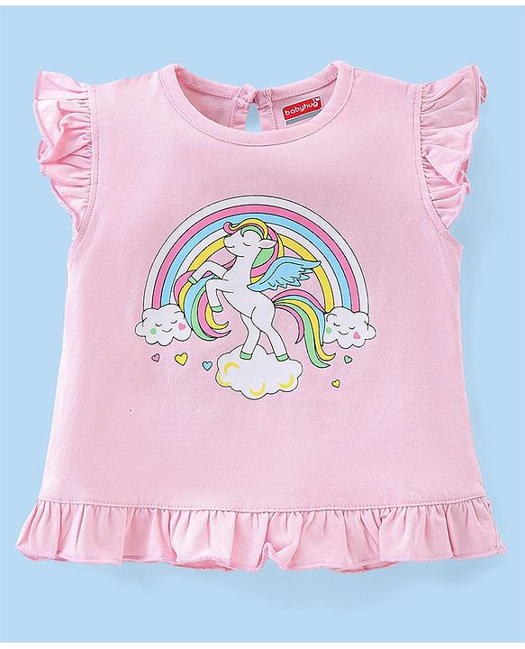 Babyhug Cotton Single Jersey Knit Sleeveless Night Suit Unicorn Print - Pink