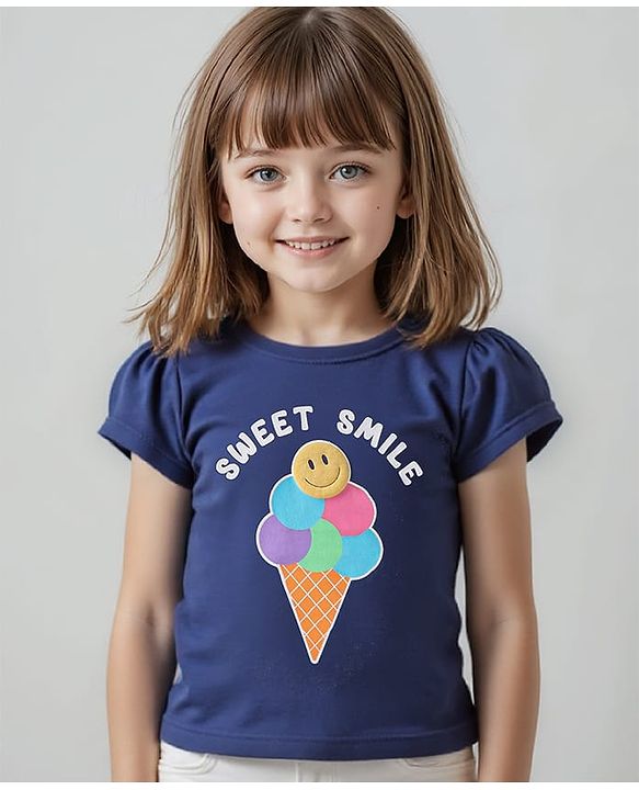 Babyhug Cotton Knit Half Sleeves T-Shirt with Ice Cream Graphics - Navy Blue