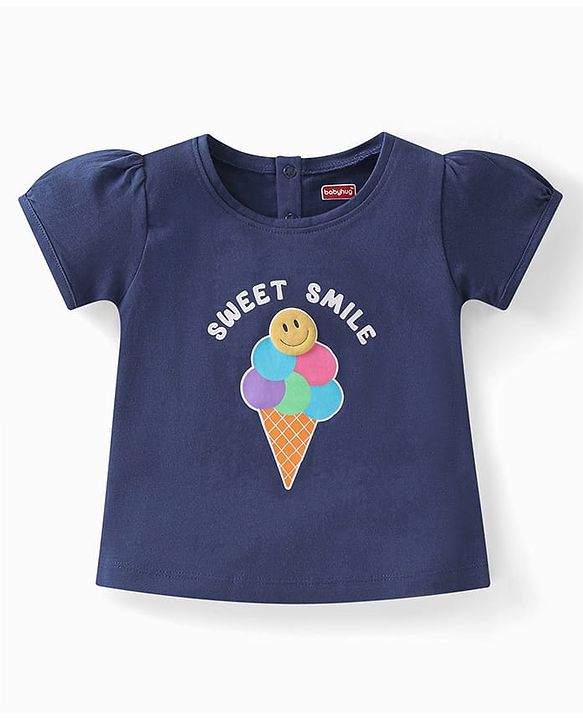 Babyhug Cotton Knit Half Sleeves T-Shirt with Ice Cream Graphics - Navy Blue
