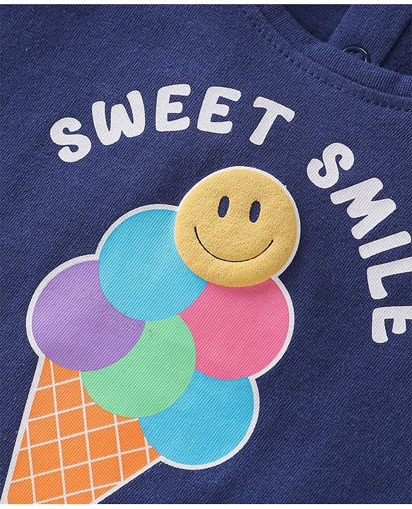 Babyhug Cotton Knit Half Sleeves T-Shirt with Ice Cream Graphics - Navy Blue