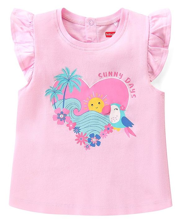 Babyhug 100% Cotton Knit Frill Sleeves Top with Frills & Floral Print Pack of 3 - Pink Yellow & Blue