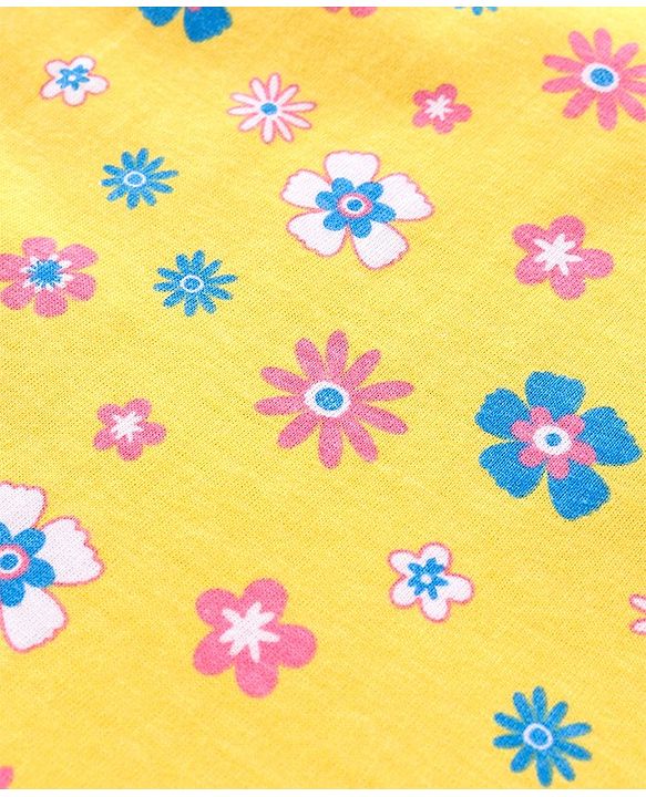 Babyhug 100% Cotton Knit Frill Sleeves Top with Frills & Floral Print Pack of 3 - Pink Yellow & Blue