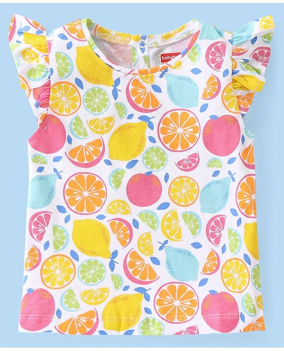 Babyhug Cotton Knit Frill Sleeves T-Shirts with Fruity Print Pack of 3 - Multicolour
