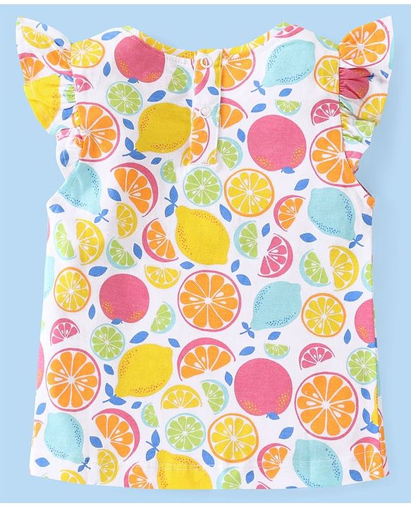 Babyhug Cotton Knit Frill Sleeves T-Shirts with Fruity Print Pack of 3 - Multicolour