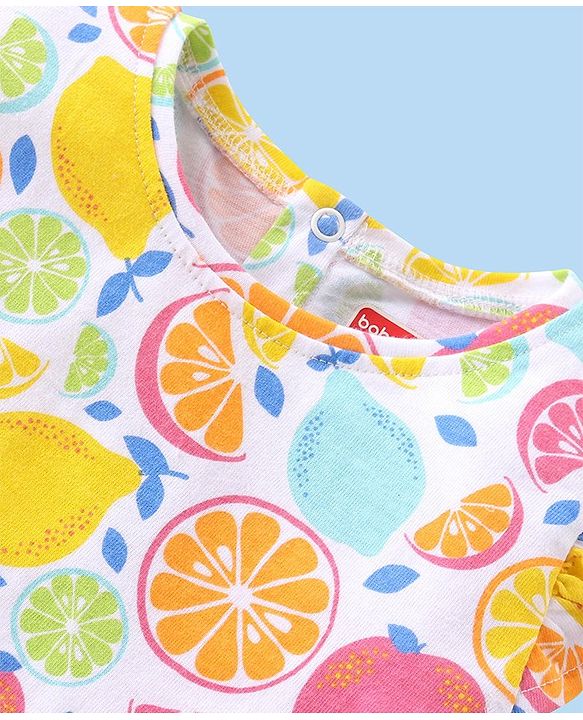 Babyhug Cotton Knit Frill Sleeves T-Shirts with Fruity Print Pack of 3 - Multicolour