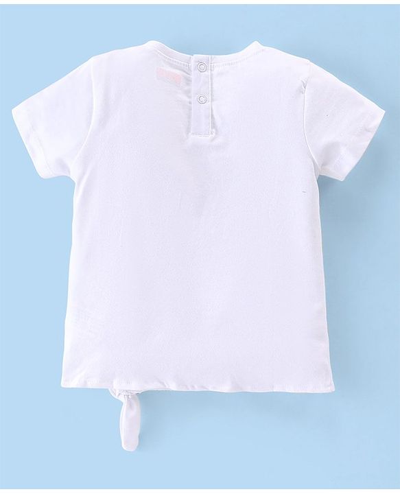 Babyhug Cotton Knit Half Sleeves Tee with Front Knot & Tropical Theme Print - White