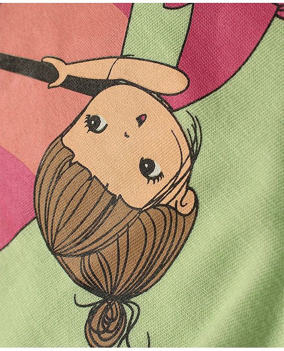 Babyhug Cotton Knit Half Sleeves Top with Beach Theme Graphics - Light Green