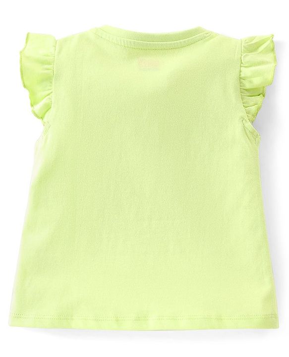 Babyhug Cotton Knit Single Jersey Frill Sleeves Night Suit With Text Print - Green & Pink