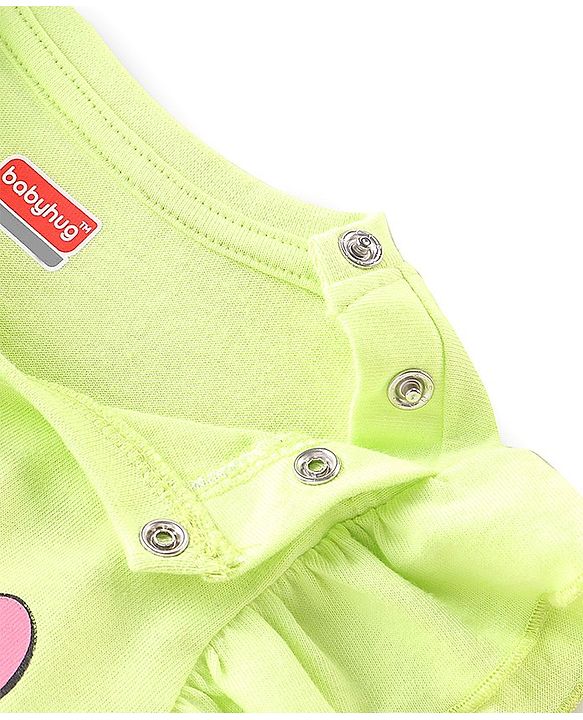 Babyhug Cotton Knit Single Jersey Frill Sleeves Night Suit With Text Print - Green & Pink