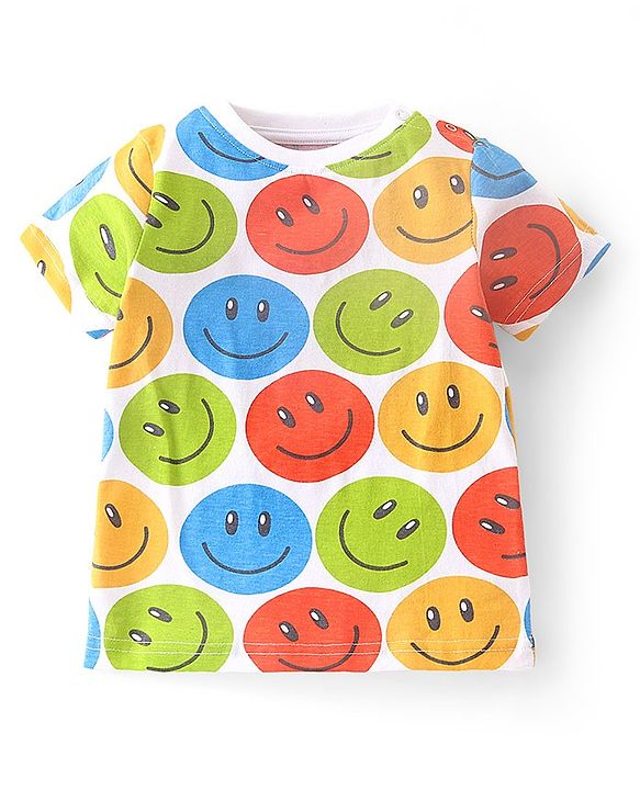 Babyhug Single Jersey Half Sleeves Night Suit Smiley Face Print - Multicolor