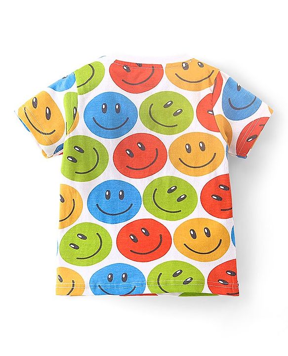 Babyhug Single Jersey Half Sleeves Night Suit Smiley Face Print - Multicolor