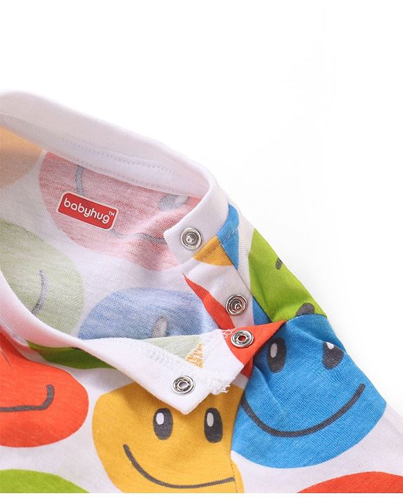 Babyhug Single Jersey Half Sleeves Night Suit Smiley Face Print - Multicolor