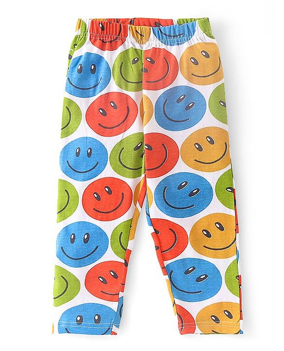 Babyhug Single Jersey Half Sleeves Night Suit Smiley Face Print - Multicolor