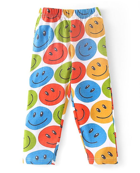Babyhug Single Jersey Half Sleeves Night Suit Smiley Face Print - Multicolor