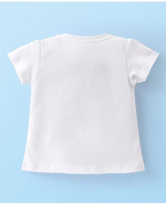 Babyhug Cotton Knit Half Sleeves Capri Night Suit With Text Print - White & Pink