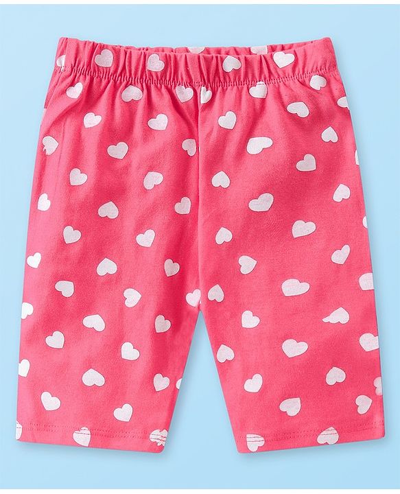 Babyhug Cotton Knit Half Sleeves Capri Night Suit With Text Print - White & Pink