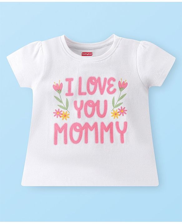 Babyhug Cotton Knit Half Sleeves Capri Night Suit With Text Print - White & Pink
