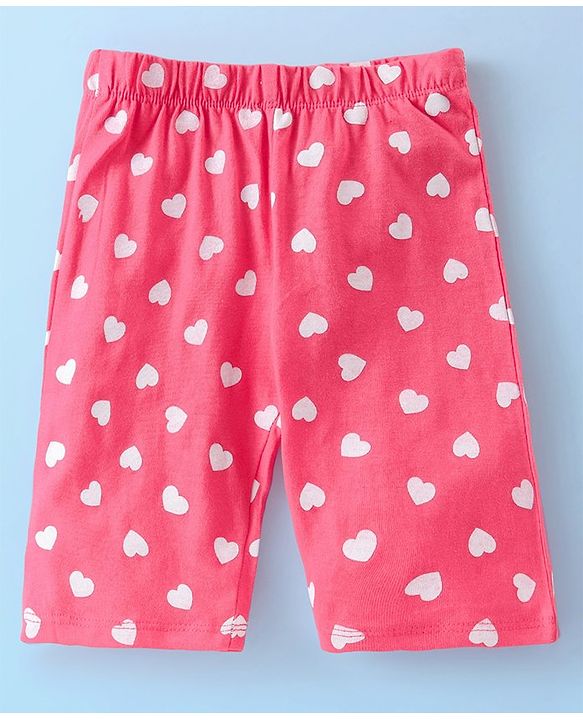 Babyhug Cotton Knit Half Sleeves Capri Night Suit With Text Print - White & Pink