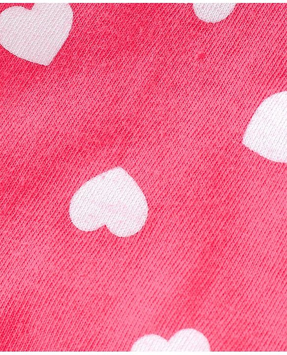 Babyhug Cotton Knit Half Sleeves Capri Night Suit With Text Print - White & Pink