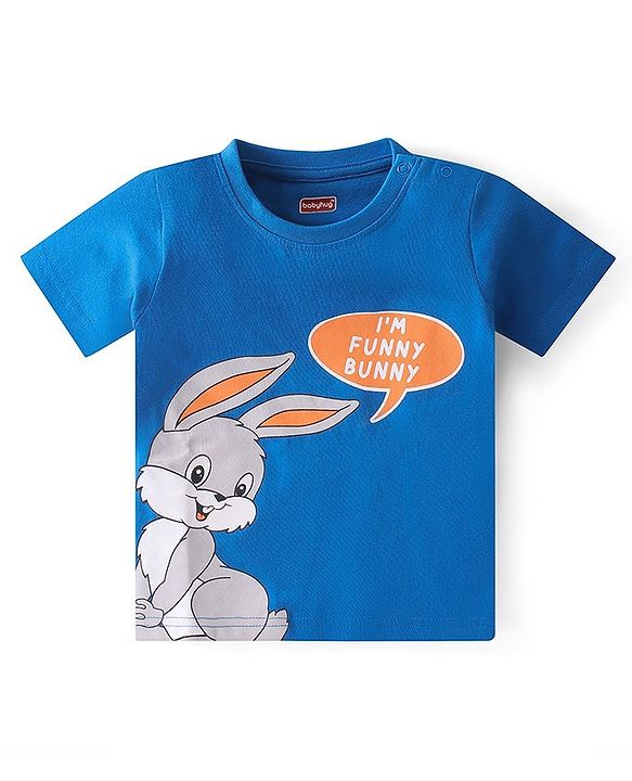 Babyhug Single Jersey Knit Half Sleeves Night Suit with Bunny Print - Navy Blue