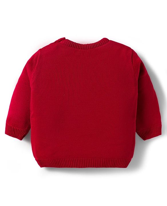 Babyhug Knitted Full Sleeves Sweater Set With Snowman Print - Red