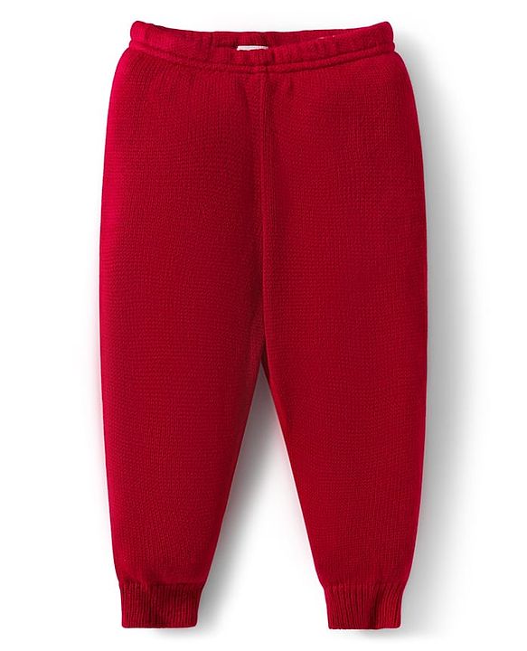 Babyhug Knitted Full Sleeves Sweater Set With Snowman Print - Red
