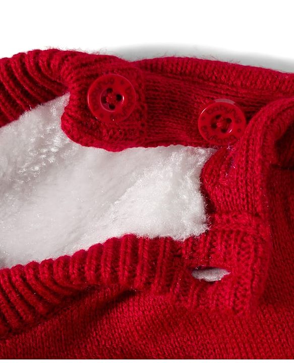 Babyhug Knitted Full Sleeves Sweater Set With Snowman Print - Red