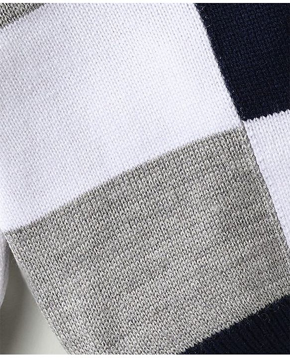 Babyhug Knitted Full Sleeves Sweater Set With Color Block Design - Navy Blue