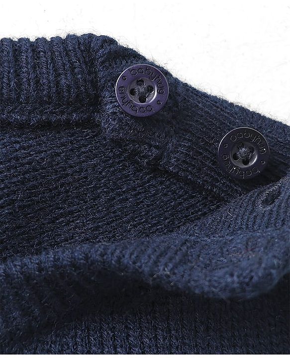 Babyhug Knitted Full Sleeves Sweater Set With Color Block Design - Navy Blue