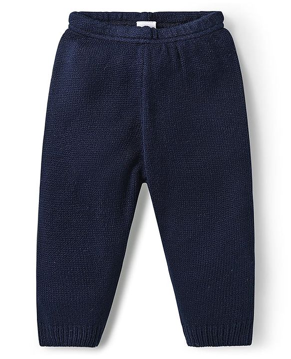 Babyhug Knitted Full Sleeves Sweater Set With Color Block Design - Navy Blue