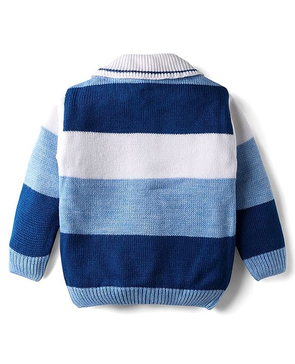 Babyhug Knit Full Sleeves Front Open Sweater Set With Collar Neck & Stripes - Multi Colour
