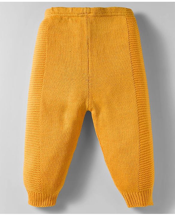 Babyhug Knit Full Raglan Sleeves Hooded Front Open Sweater Set with Cable Knit Design & Ear Applique - Yellow