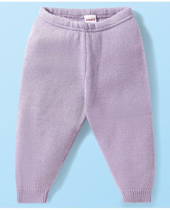 Babyhug Knitted Full Raglan Sleeves Striped Sweater Set - White & Purple
