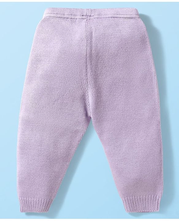 Babyhug Knitted Full Raglan Sleeves Striped Sweater Set - White & Purple