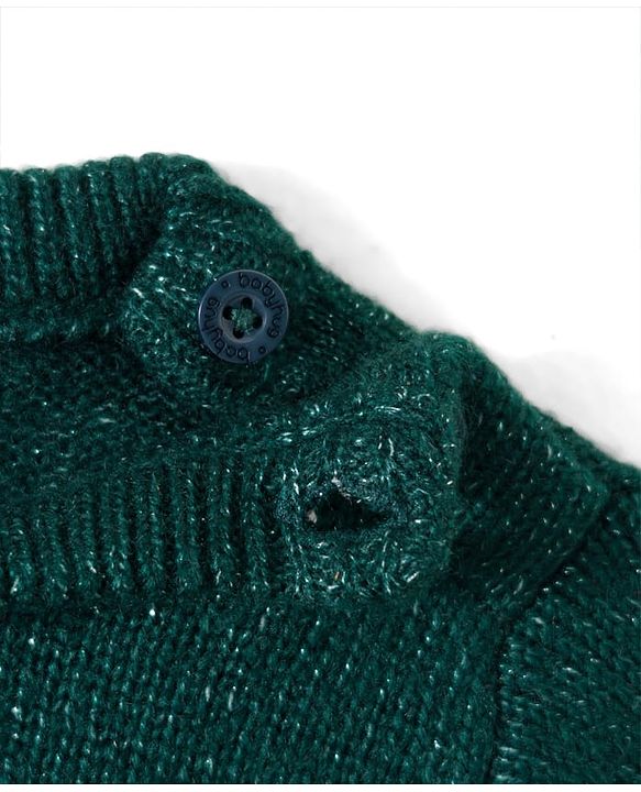 Babyhug Knit Full Sleeves Pullover Sweater Set with Reindeer & Santa Patch Embroidery - Dark Green