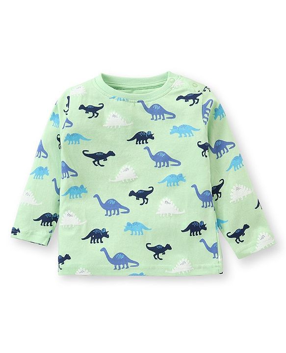 Babyhug Cotton Knit Full Sleeves Dino Printed Night Suit - Green