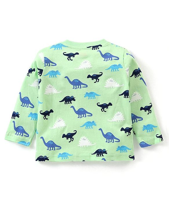 Babyhug Cotton Knit Full Sleeves Dino Printed Night Suit - Green