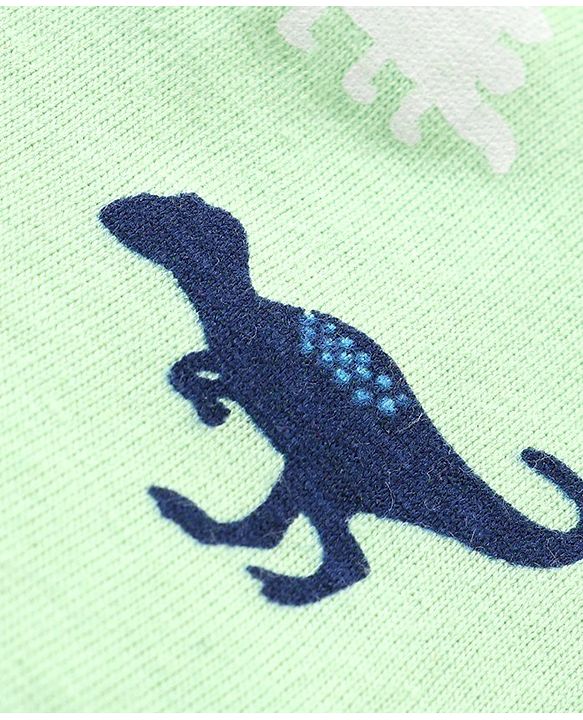 Babyhug Cotton Knit Full Sleeves Dino Printed Night Suit - Green