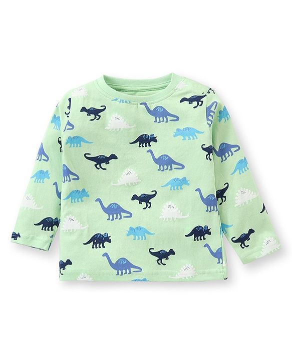 Babyhug Cotton Knit Full Sleeves Dino Printed Night Suit - Green