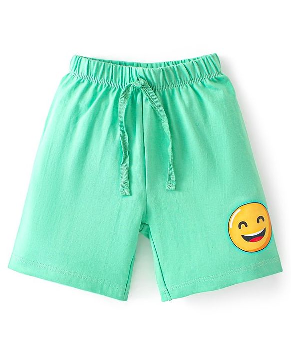 Babyhug Cotton Knit Shorts Emoji & Text Print Pack Of 3 - Blue Green & Red