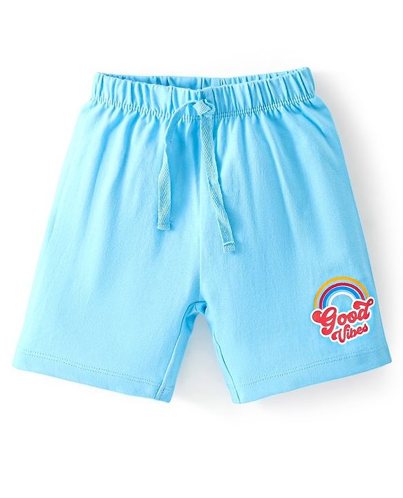 Babyhug Cotton Knit Shorts Emoji & Text Print Pack Of 3 - Blue Green & Red
