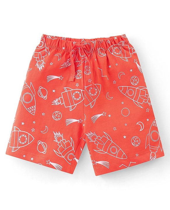 Babyhug Cotton Knit Space Shuttle Printed Shorts Pack of 3 - Multicolour