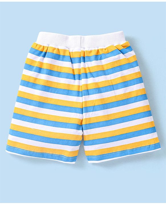 Babyhug Cotton Knit Shorts Submarine Printed and Striped Pack of 3 - Multicolour