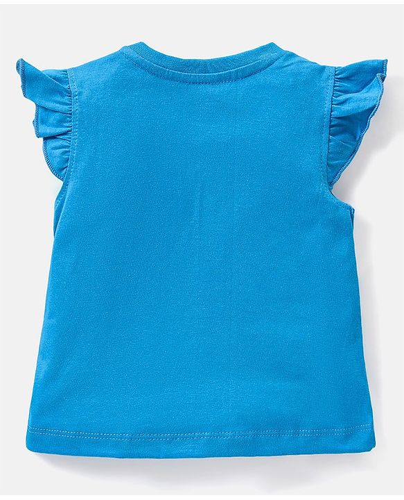 Babyhug Cotton Knit Frill Sleeves Capri Night Suit With Text Print - Blue