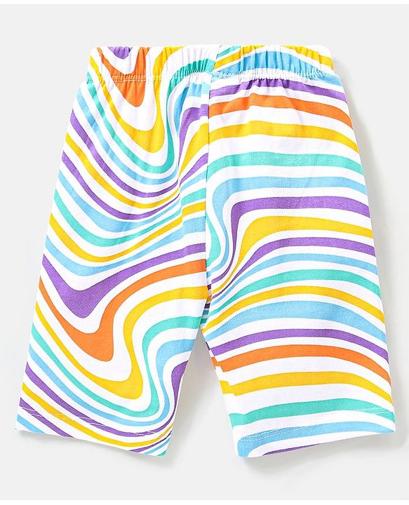 Babyhug Cotton Knit Frill Sleeves Capri Night Suit With Text Print - Blue