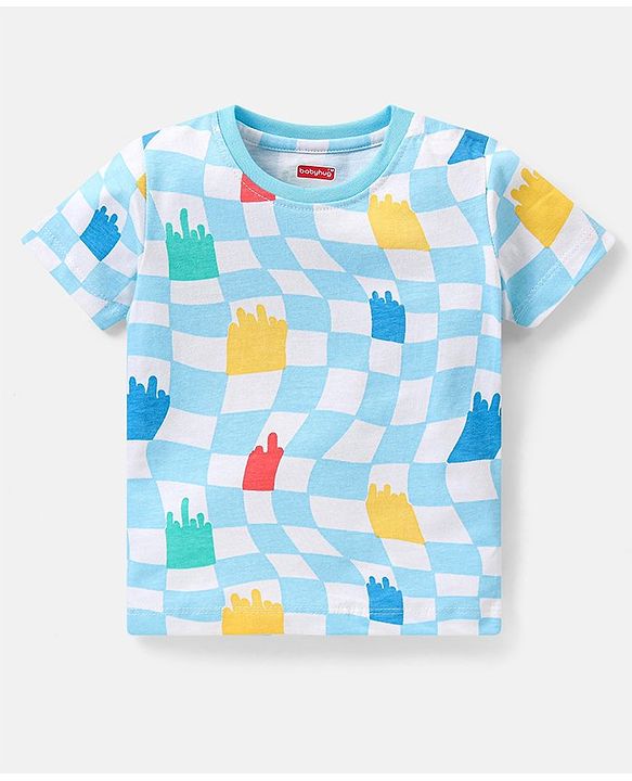 Babyhug Single Jersey Half Sleeves Night Suit Checks Print - Blue