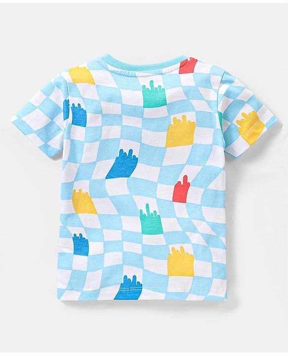 Babyhug Single Jersey Half Sleeves Night Suit Checks Print - Blue