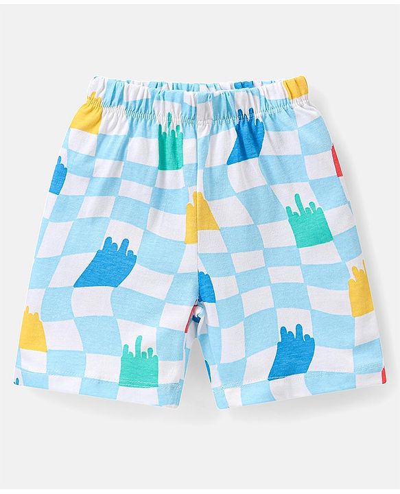 Babyhug Single Jersey Half Sleeves Night Suit Checks Print - Blue