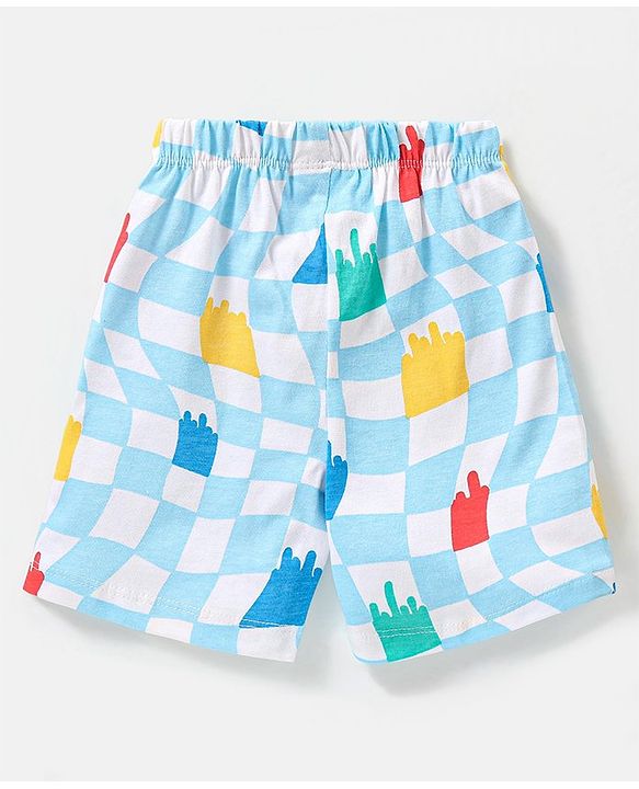 Babyhug Single Jersey Half Sleeves Night Suit Checks Print - Blue