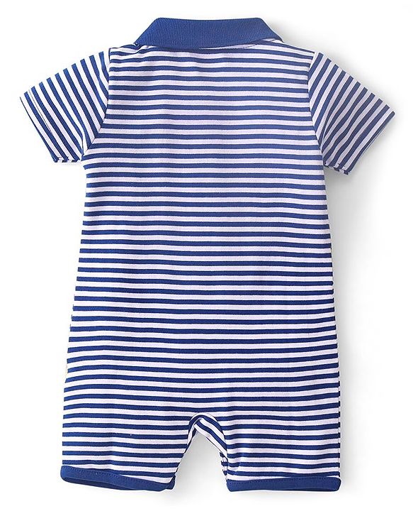 Babyhug 100% Cotton Knit Half Sleeves Romper Giraffe Print - Navy Blue